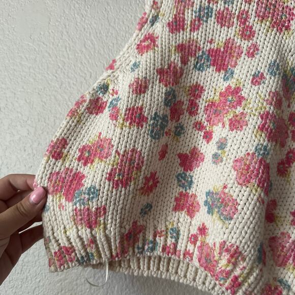 Zara Floral Knit Crop Top Pink Beige Size Small - Picture 3 of 5